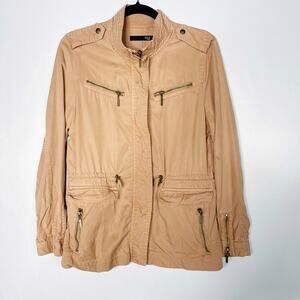 Max Jeans Small Orange Zip Front Jacket Lightweight Cinch Waist Utility Casual